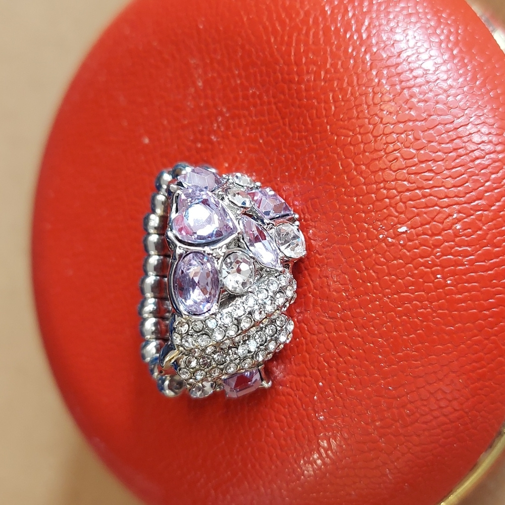 Vintage Silver with Purple & Colorless Crystals Statement Ring